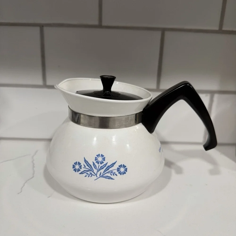 1960s Vintage Corningware Back stamp Blue Cornflower 3 Cup Teapot w/ Lid.